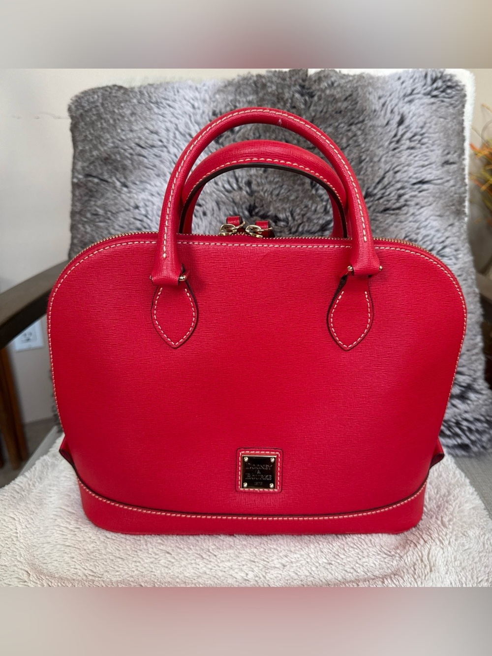 Dooney and Bourke Bright Red Double Zip Satchel/Crossbody